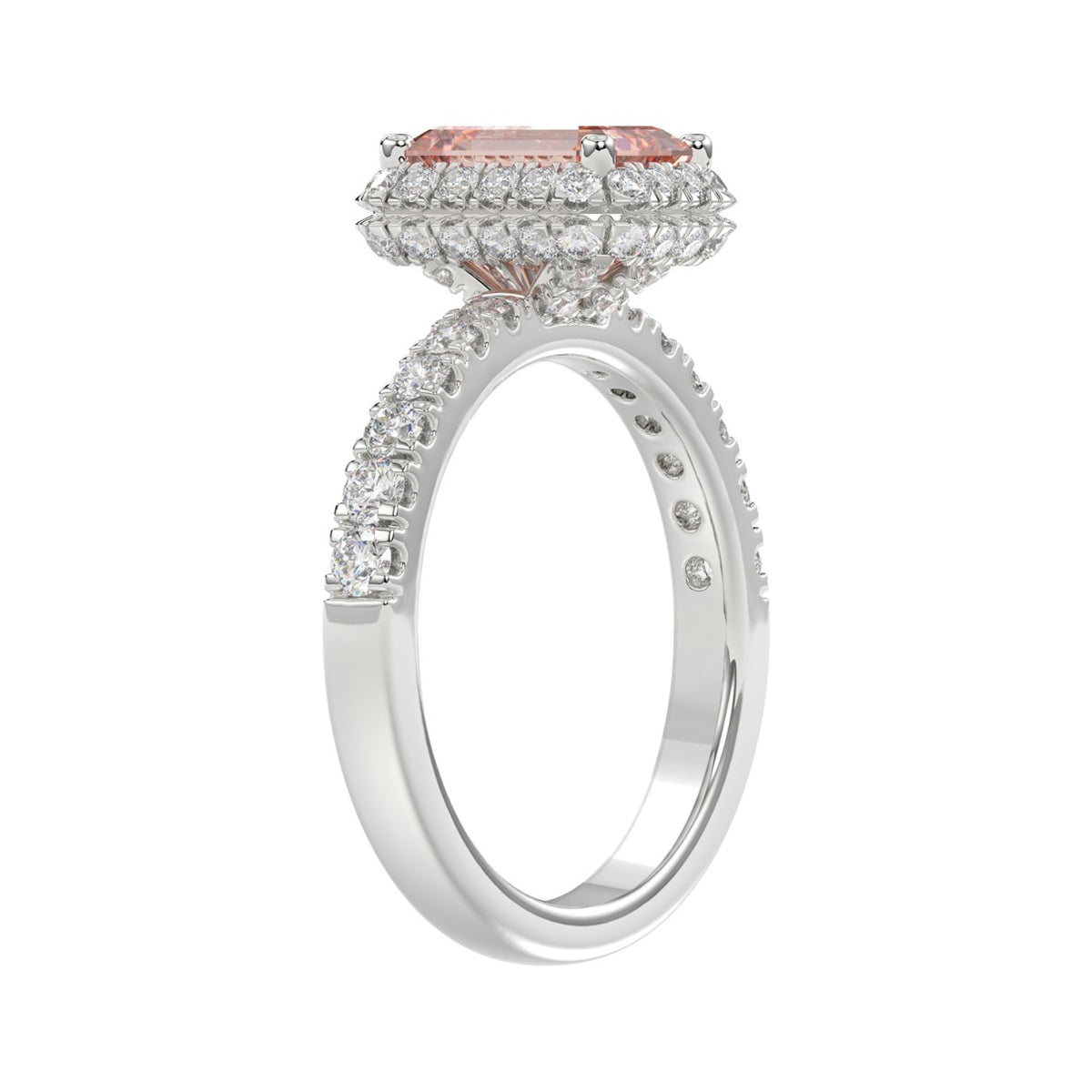 ETERNAL BLUSH COLLECTION 14K WHITE GOLD 4.00CT ROUND/EMERALD DIAMOND LADIES RING (CENTER STONE PINK EMERALD DIAMOND 3CT)
