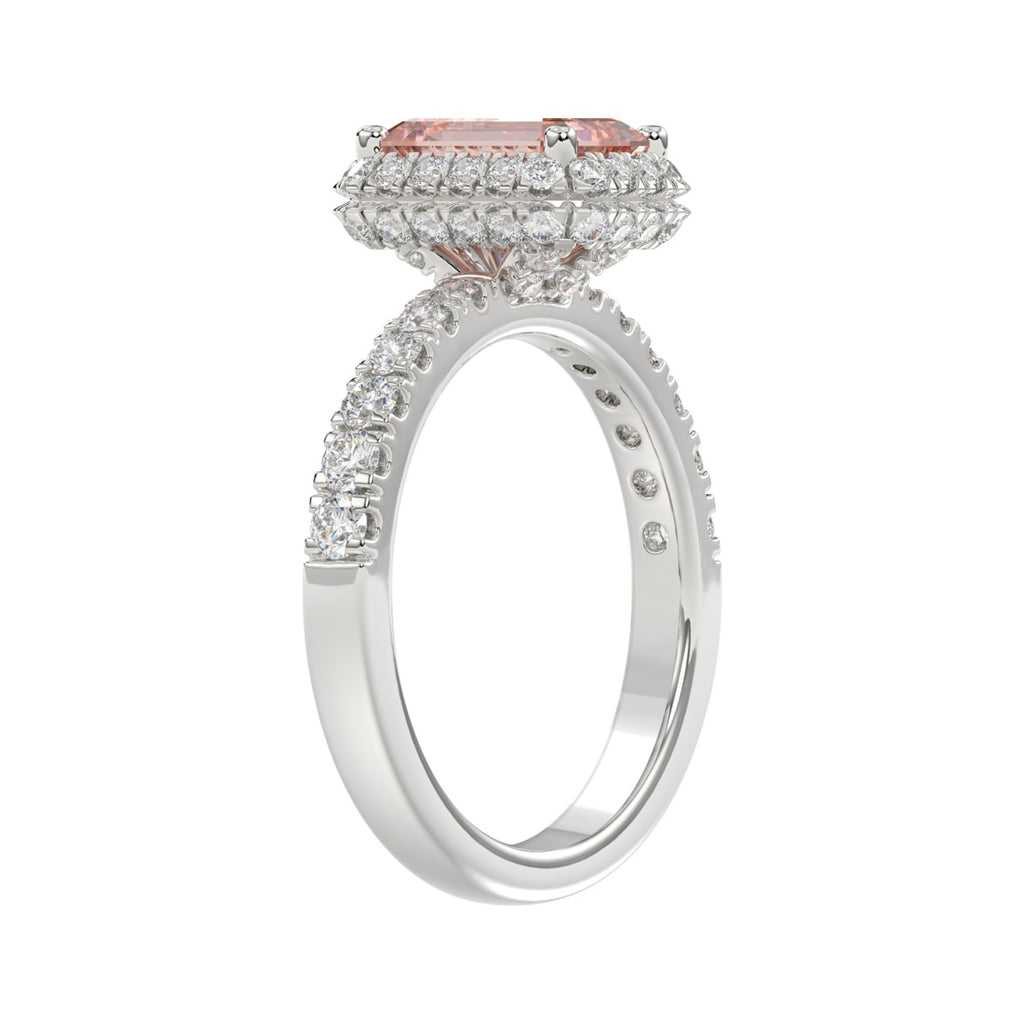 ETERNAL BLUSH COLLECTION 14K WHITE GOLD 4.00CT ROUND/EMERALD DIAMOND LADIES RING (CENTER STONE PINK EMERALD DIAMOND 3CT)