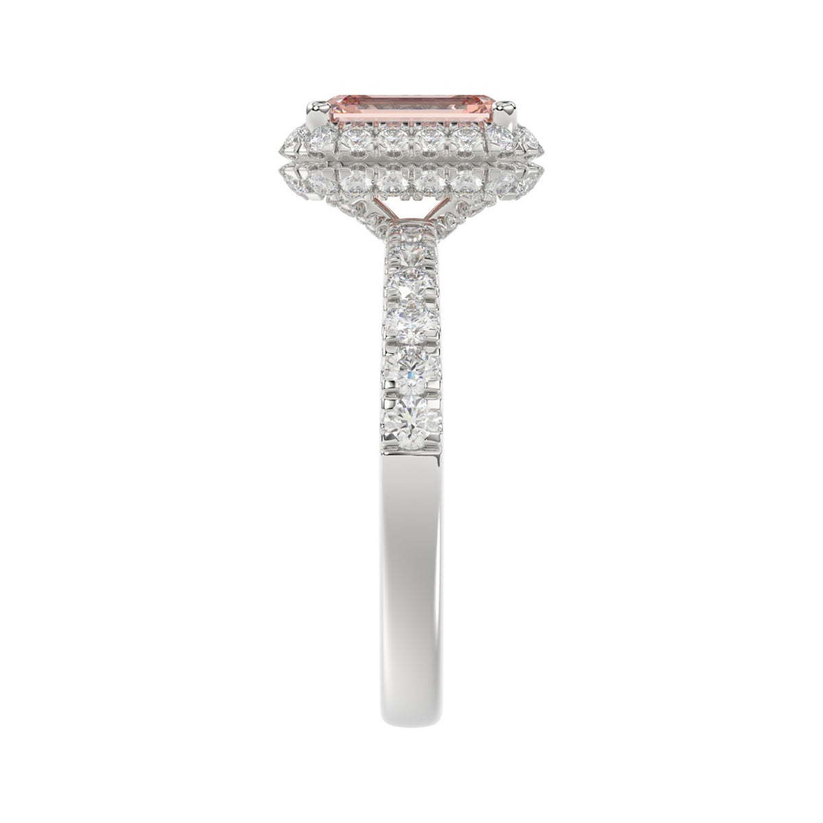 ETERNAL BLUSH COLLECTION 14K WHITE GOLD 4.00CT ROUND/EMERALD DIAMOND LADIES RING (CENTER STONE PINK EMERALD DIAMOND 3CT)