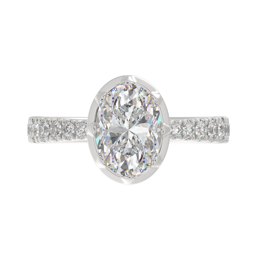 14K WHITE GOLD 2 1/2CT ROUND/OVAL DIAMOND LADIES RING (CENTER STONE OVAL DIAMOND 2CT)
