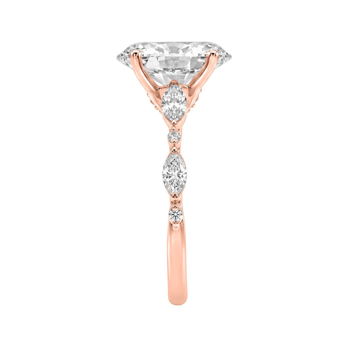 14K ROSE GOLD 4.00CT ROUND/OVAL/MARQUISE DIAMOND LADIES RING (CENTER STONE OVAL DIAMOND 3 1/2CT)
