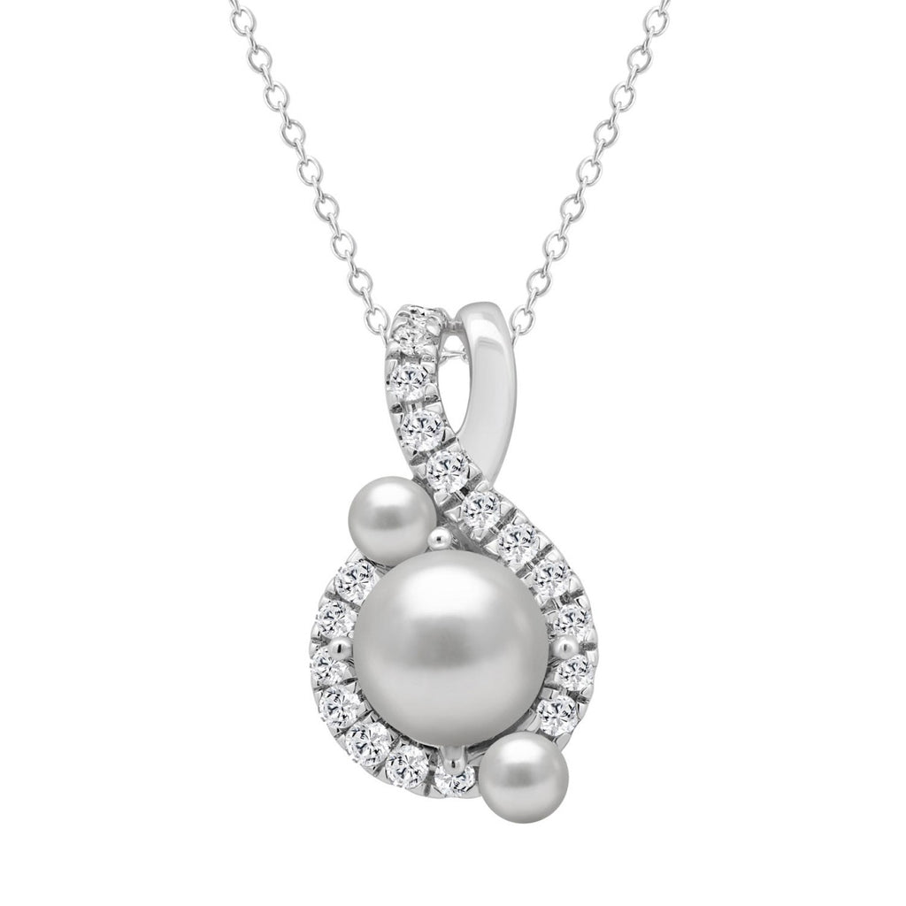 14K WHITE GOLD 1 1/4CT ROUND/PEARL DIAMOND LADIES PENDANT WITH CHAIN