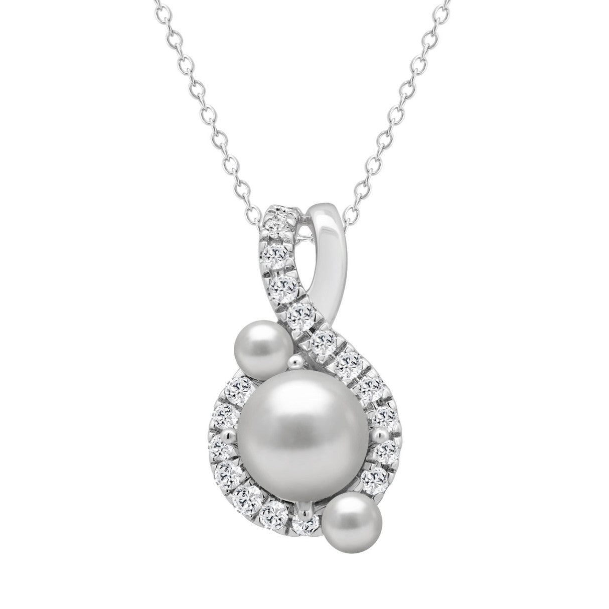 14K WHITE GOLD 1 1/4CT ROUND/PEARL DIAMOND LADIES PENDANT WITH CHAIN