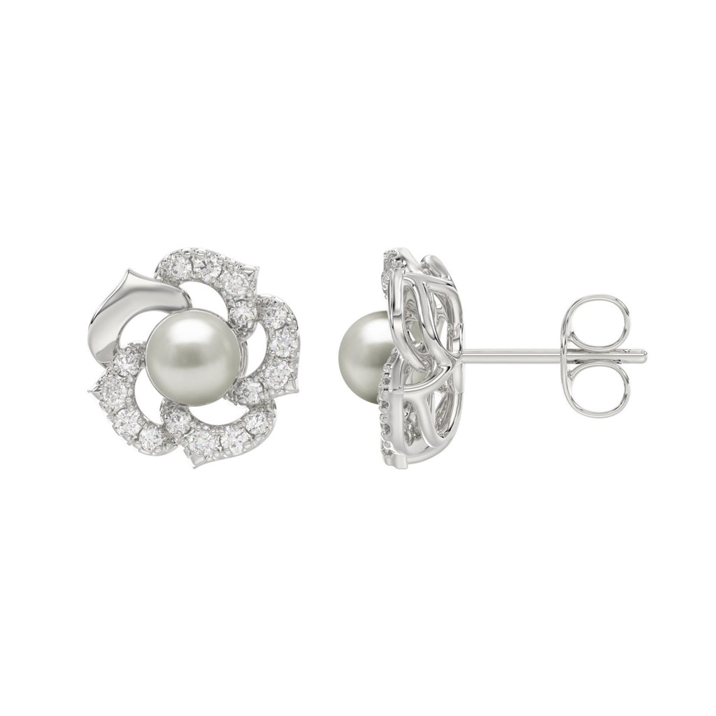 10K White Gold 1/4Ct Round Diamond & Pearl Drop Earrings For Women Classic Luxury Jewelry (Color F-G -Clarity Vs1/Vs2)