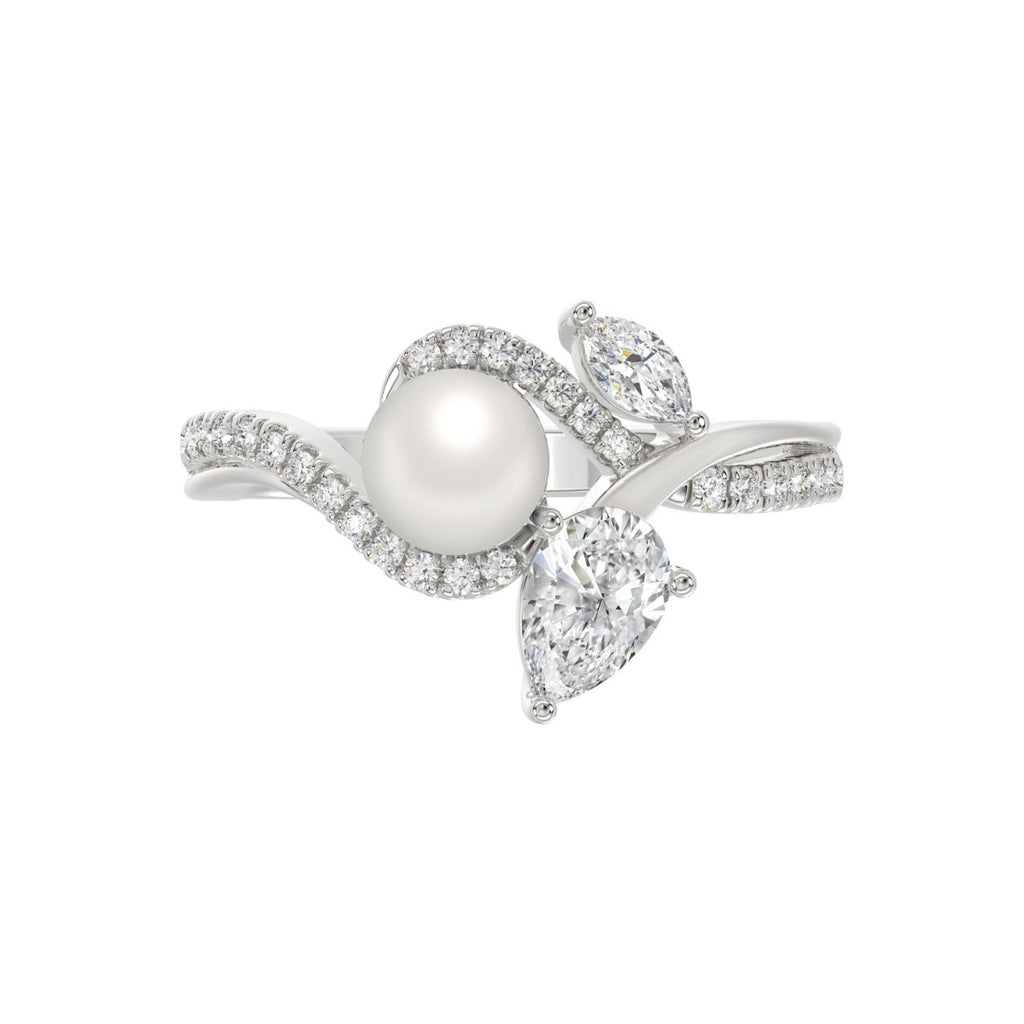 14K WHITE GOLD 3/4CT ROUND/MARQUISE/PEARL/PEAR DIAMOND LADIES RING