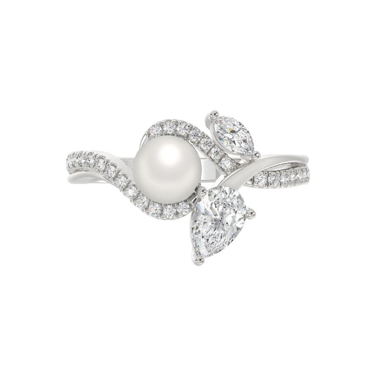 14K WHITE GOLD 3/4CT ROUND/MARQUISE/PEARL/PEAR DIAMOND LADIES RING