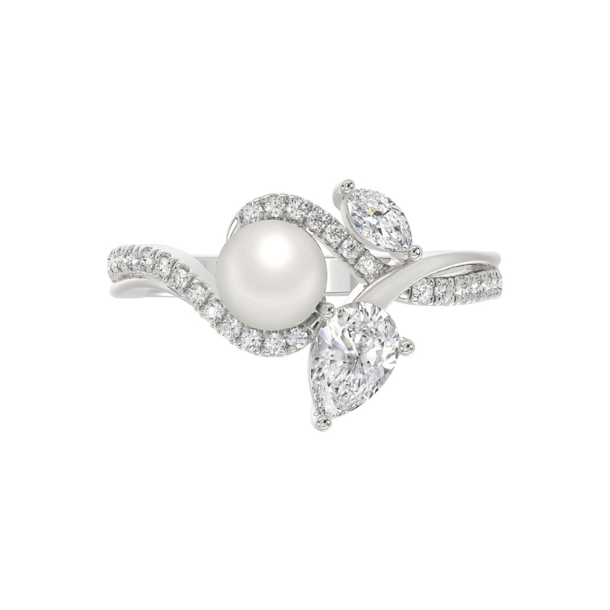 14K WHITE GOLD 3/4CT ROUND/MARQUISE/PEARL/PEAR DIAMOND LADIES RING