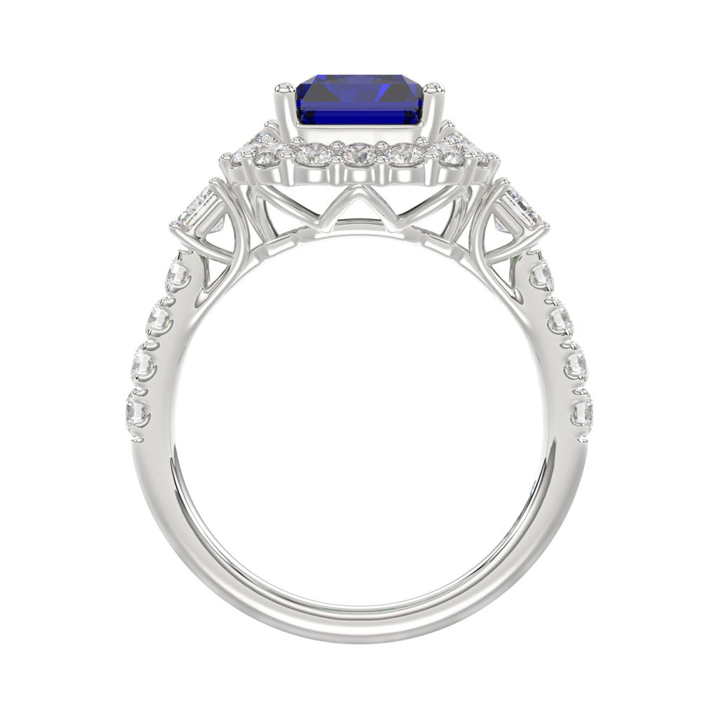 14K WHITE GOLD 4 1/2CT ROUND/EMERALD DIAMOND LADIES RING (CENTER STONE EMERALD BLUE SAPPHIRE DIAMOND 3CT)
