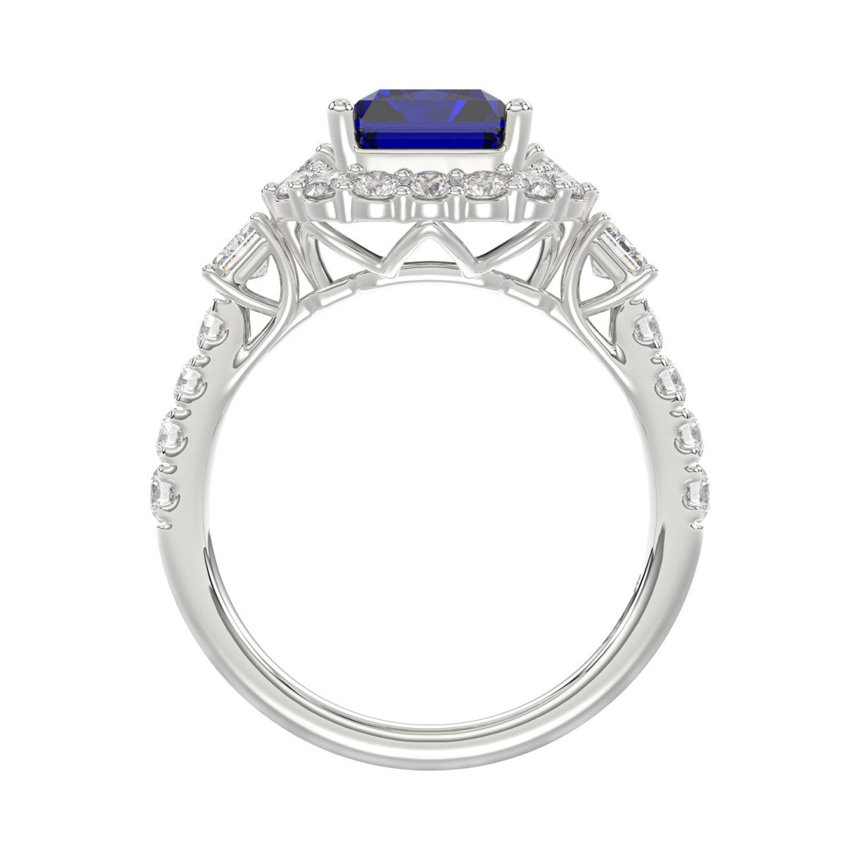 14K WHITE GOLD 4 1/2CT ROUND/EMERALD DIAMOND LADIES RING (CENTER STONE EMERALD BLUE SAPPHIRE DIAMOND 3CT)