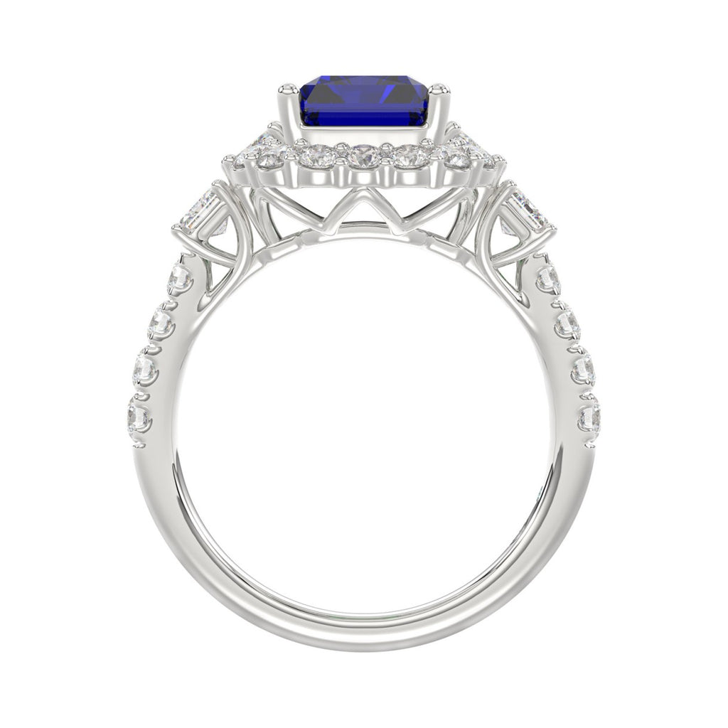 14K WHITE GOLD 4 1/2CT ROUND/EMERALD DIAMOND LADIES RING (CENTER STONE EMERALD BLUE SAPPHIRE DIAMOND 3CT)