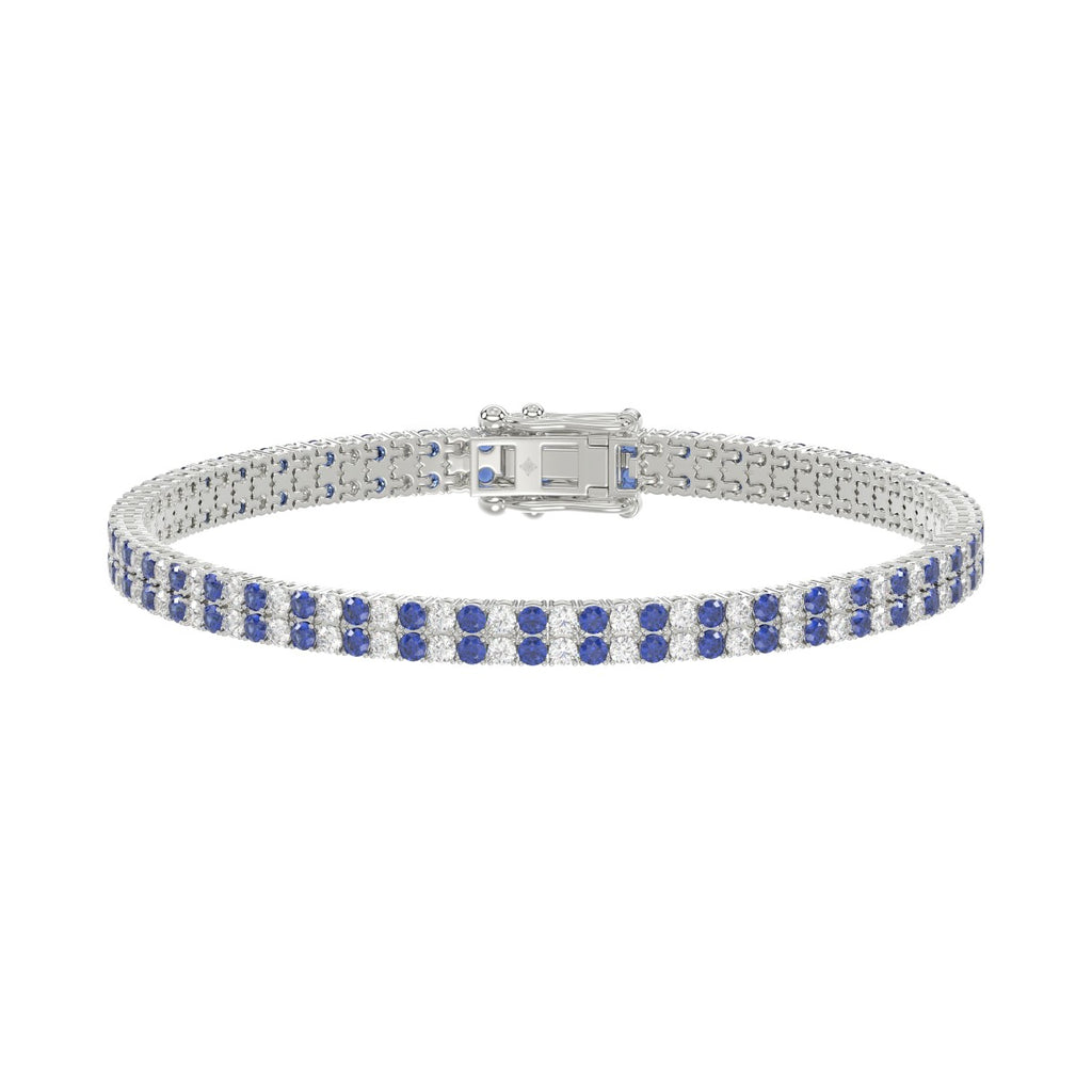 14K WHITE GOLD 5 3/4CT ROUND/ROUND BLUE SAPPHIRE DIAMOND LADIES BRACELET