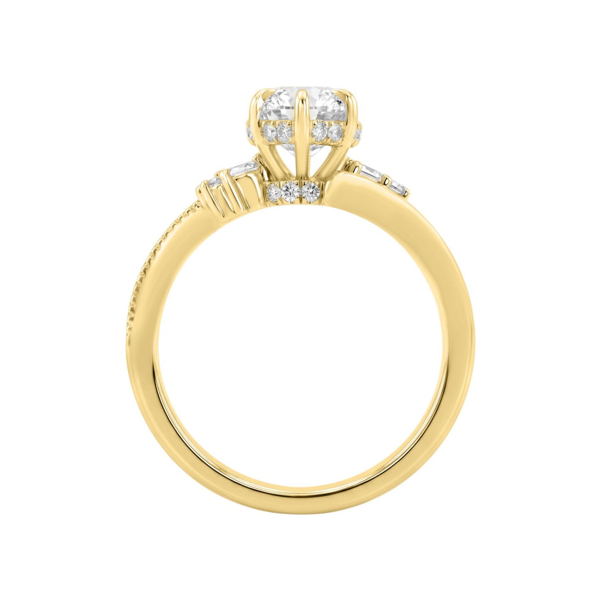 14K YELLOW GOLD 2 1/4CT ROUND/MARQUISE DIAMOND LADIES RING (CENTER STONE MARQUISE DIAMOND 2CT)