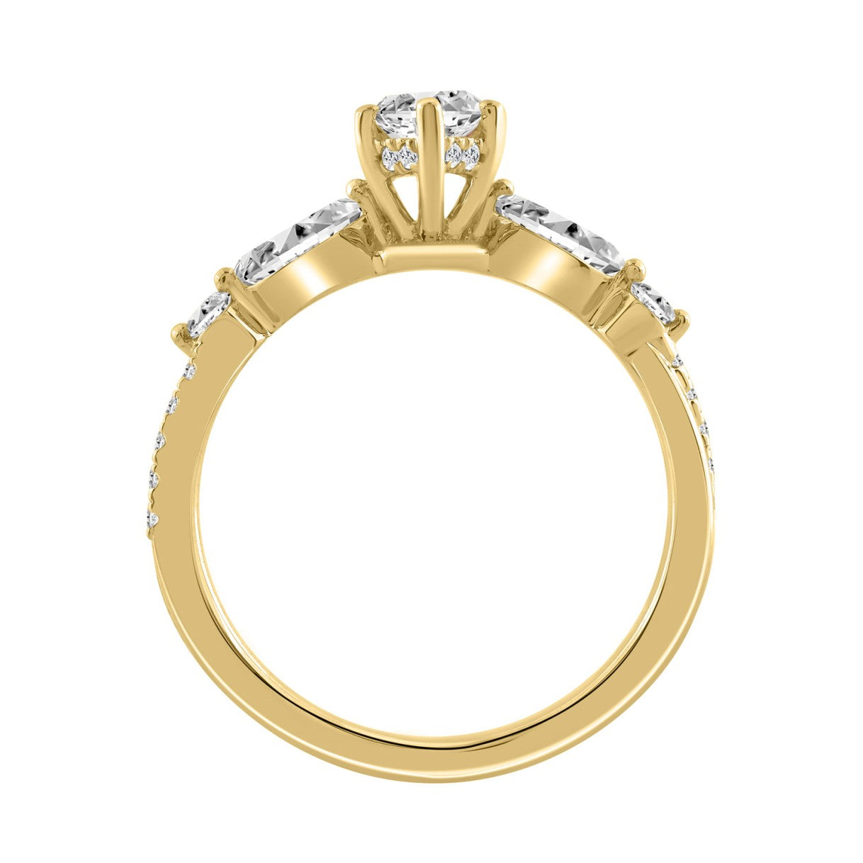 14K YELLOW GOLD 1 1/2CT ROUND/MARQUISE DIAMOND LADIES RING (CENTER STONE MARQUISE DIAMOND 1CT)