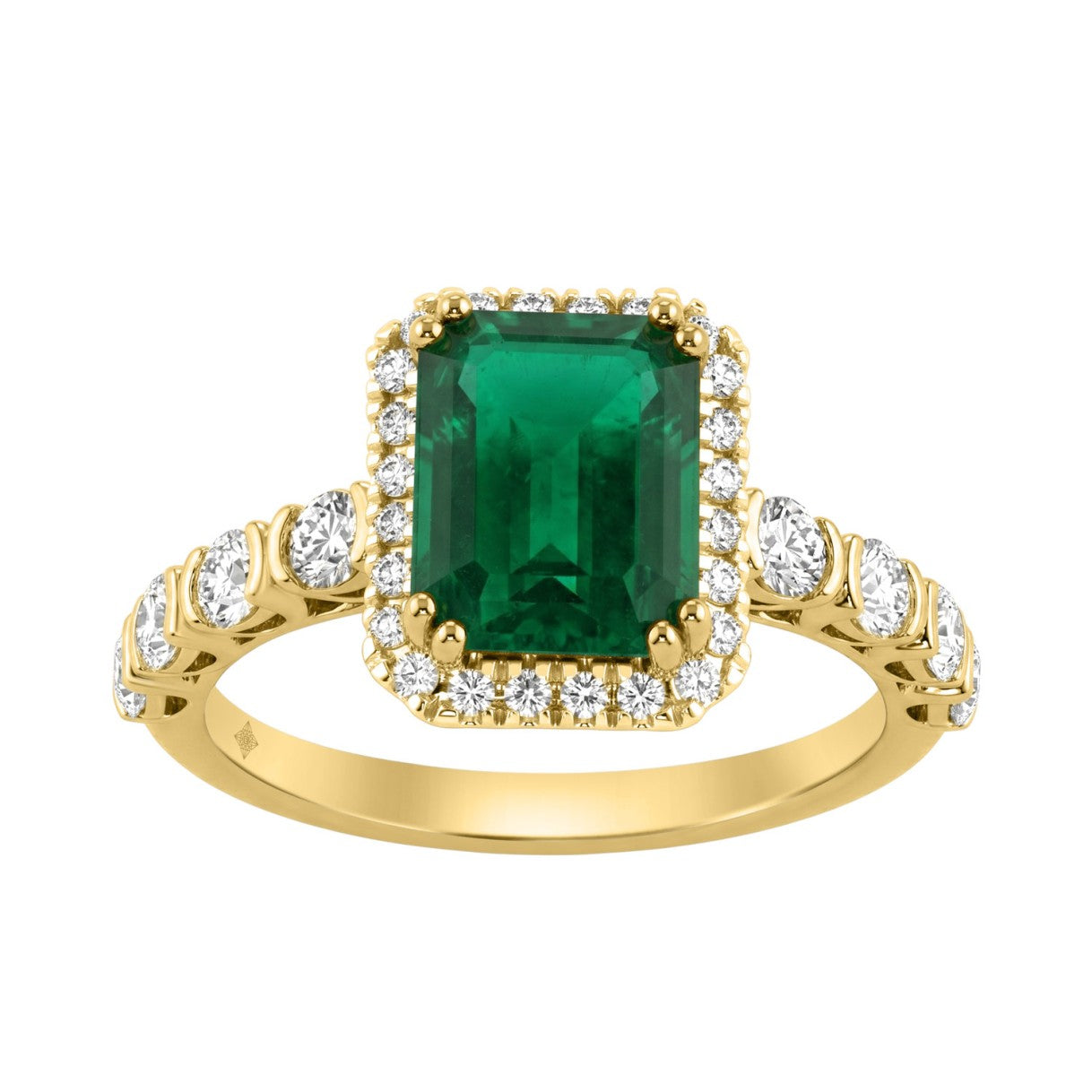14K YELLOW GOLD 3 1/4CT ROUND/EMERALD DIAMOND LADIES RING (CENTER STONE GREEN EMERALD  DIAMOND 2 1/2CT)