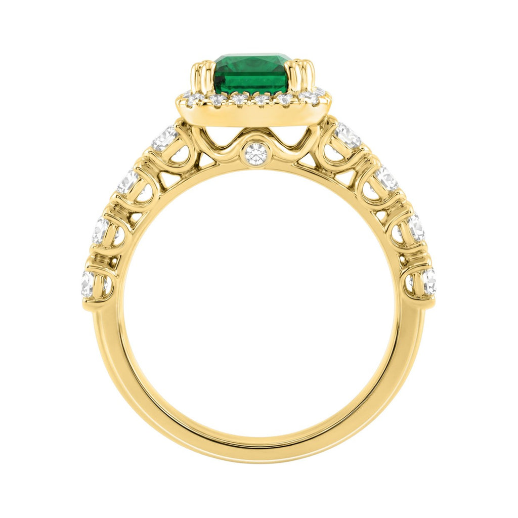 14K YELLOW GOLD 3 1/4CT ROUND/EMERALD DIAMOND LADIES RING (CENTER STONE GREEN EMERALD  DIAMOND 2 1/2CT)