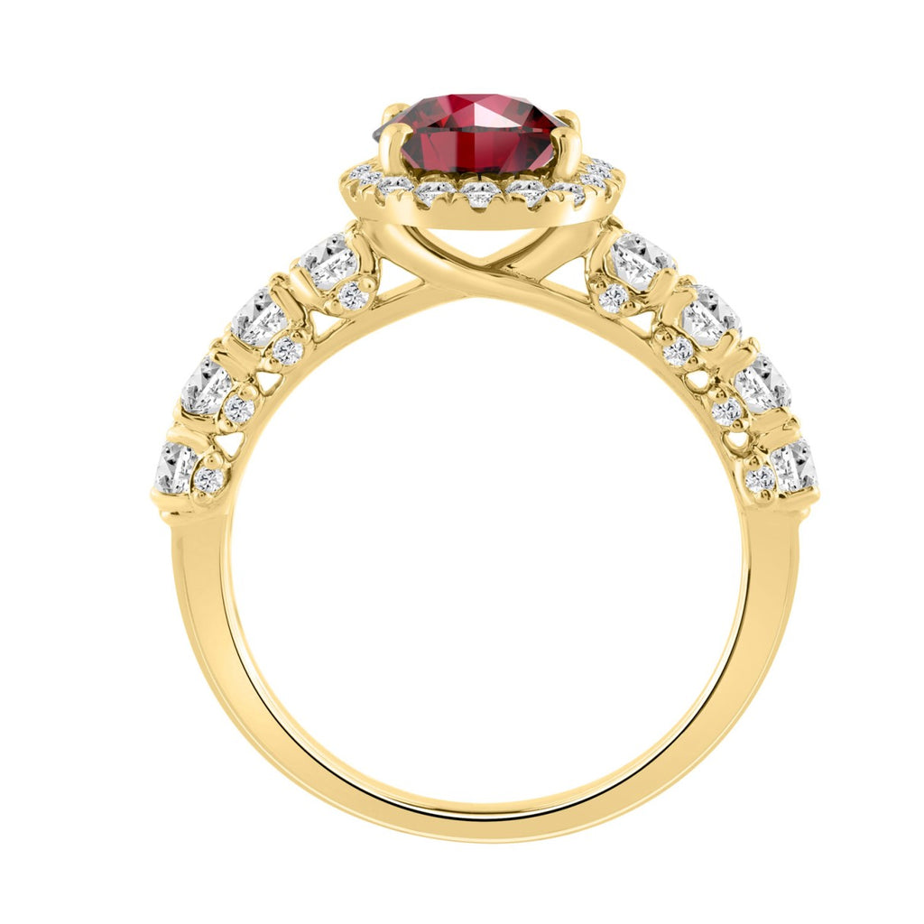 14K YELLOW GOLD 3 1/2CT ROUND/RUBY OVAL DIAMOND LADIES RING (CENTER STONE RUBY OVAL DIAMOND 2 1/2CT)
