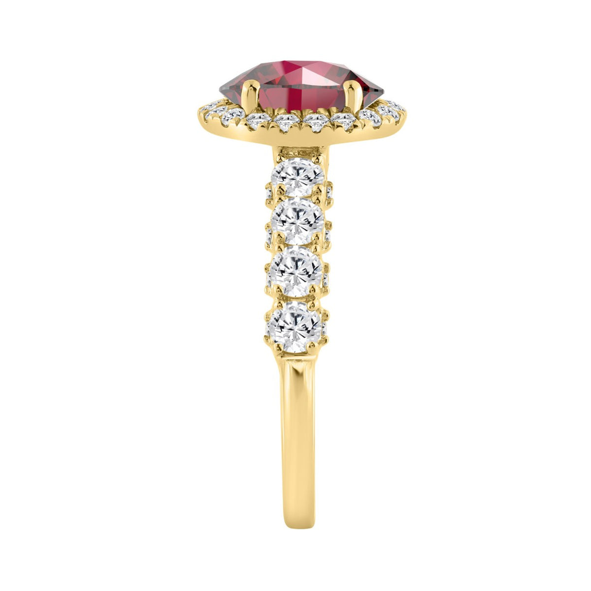 14K YELLOW GOLD 3 1/2CT ROUND/RUBY OVAL DIAMOND LADIES RING (CENTER STONE RUBY OVAL DIAMOND 2 1/2CT)