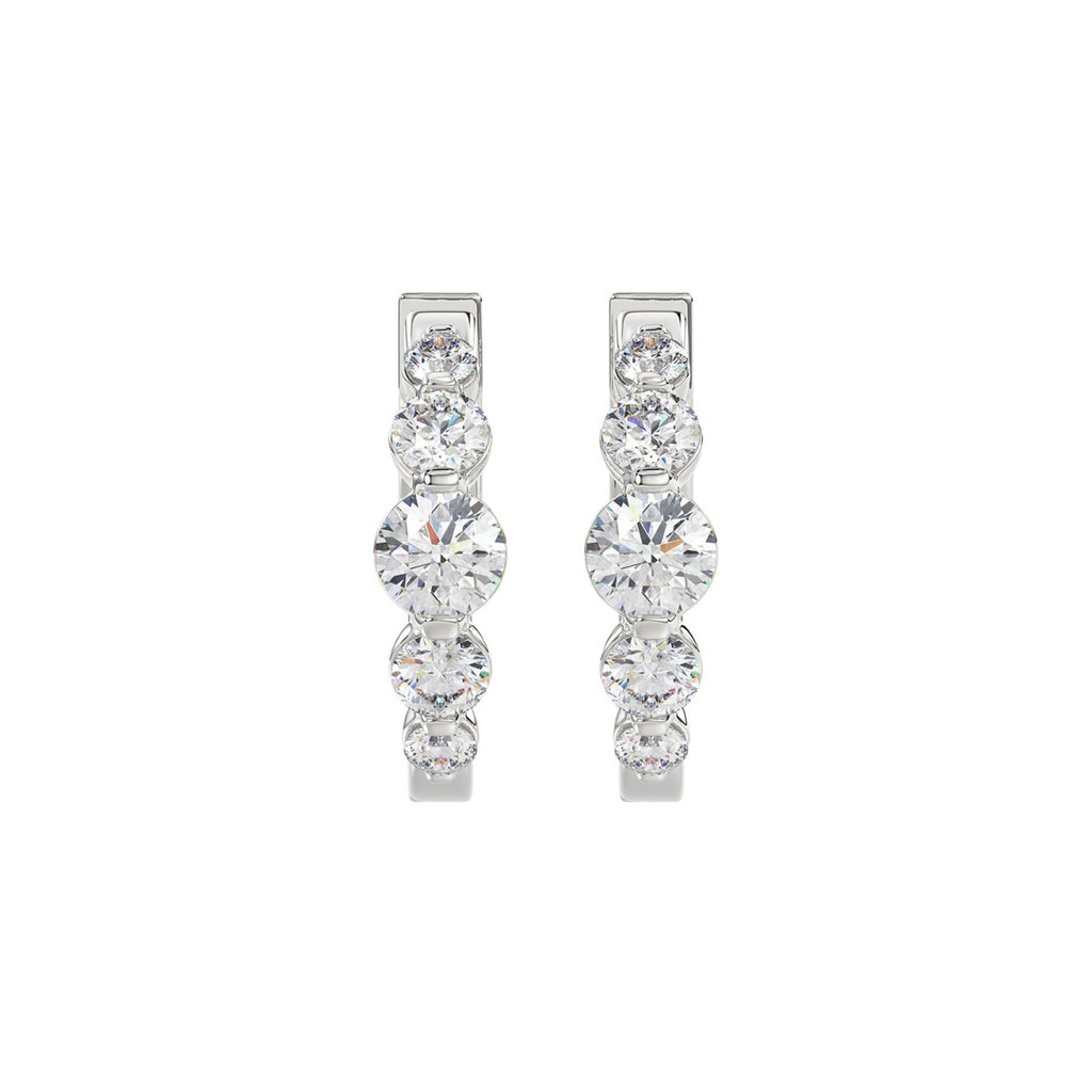 14K WHITE GOLD 2.00CT ROUND DIAMOND LADIES HOOPS EARRINGS