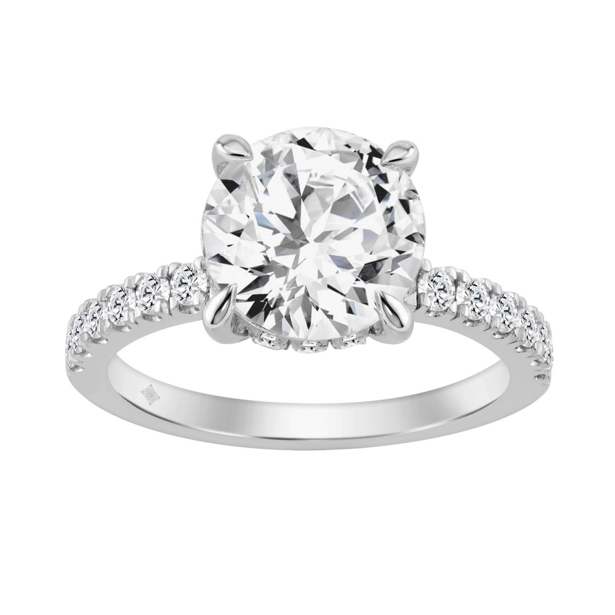 14K WHITE GOLD 3 1/2CT ROUND DIAMOND LADIES RING (CENTER STONE ROUND DIAMOND 3CT)