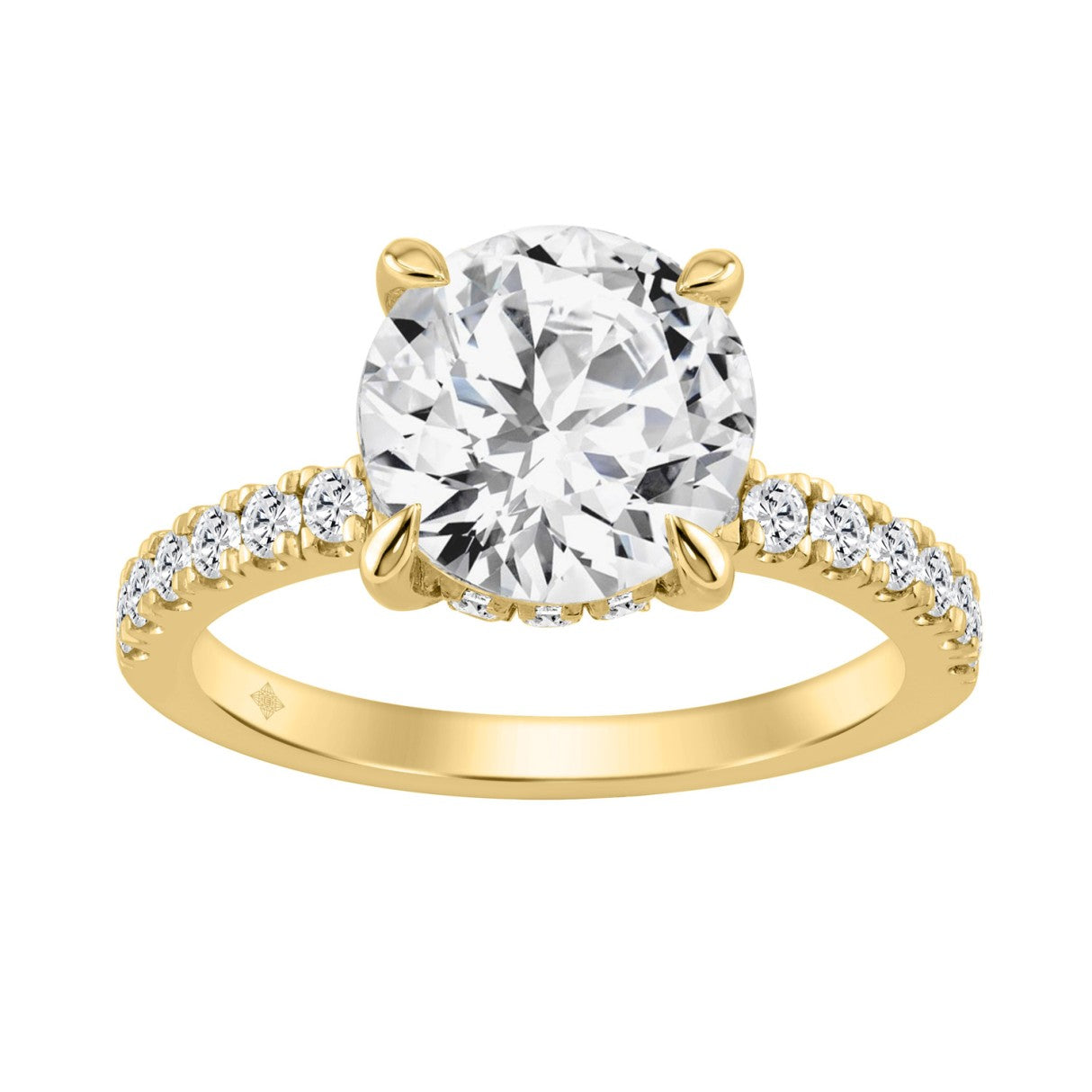 14K YELLOW GOLD 3 1/2CT ROUND DIAMOND LADIES RING (CENTER STONE ROUND DIAMOND 3CT)