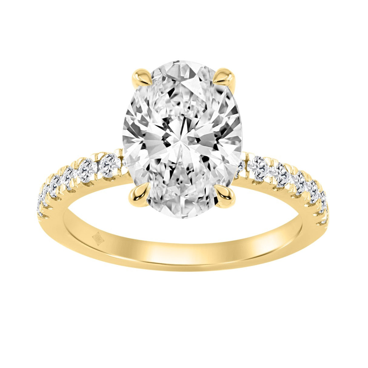 14K YELLOW GOLD 3 1/2CT ROUND/OVAL DIAMOND LADIES RING (CENTER STONE OVAL DIAMOND 3CT)