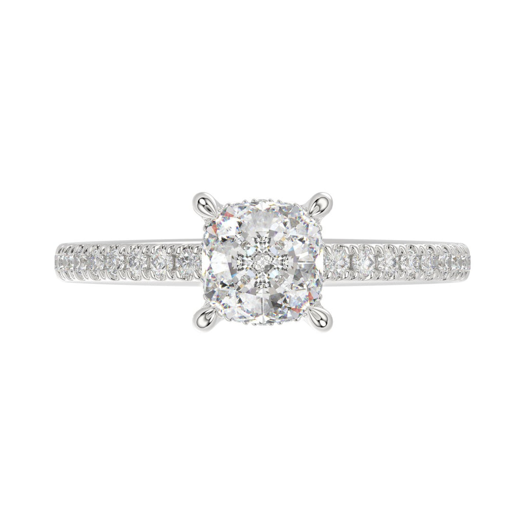 14K WHITE GOLD 1 3/4CT ROUND/CUSHION DIAMOND LADIES RING (CENTER STONE CUSHION DIAMOND 1 1/2CT)