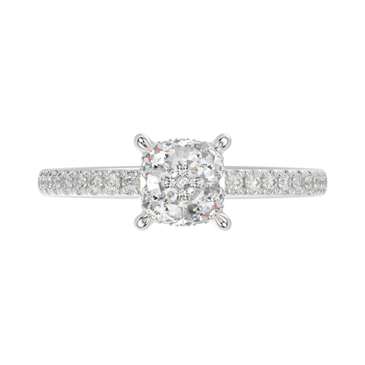 14K WHITE GOLD 1 3/4CT ROUND/CUSHION DIAMOND LADIES RING (CENTER STONE CUSHION DIAMOND 1 1/2CT)