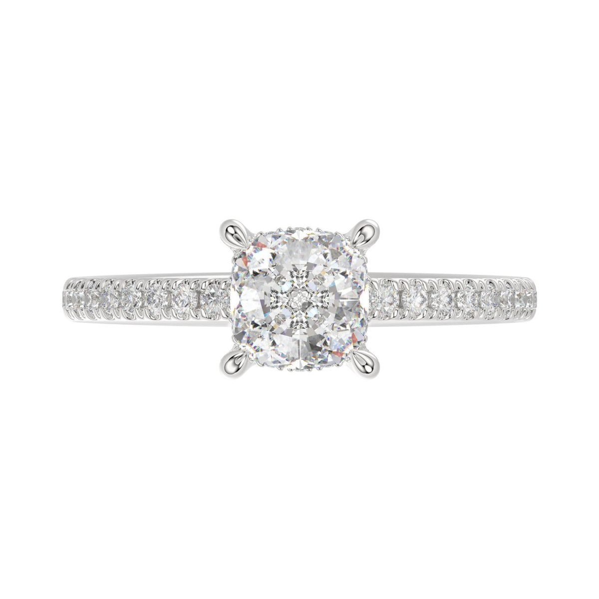 14K WHITE GOLD 1 3/4CT ROUND/CUSHION DIAMOND LADIES RING (CENTER STONE CUSHION DIAMOND 1 1/2CT)