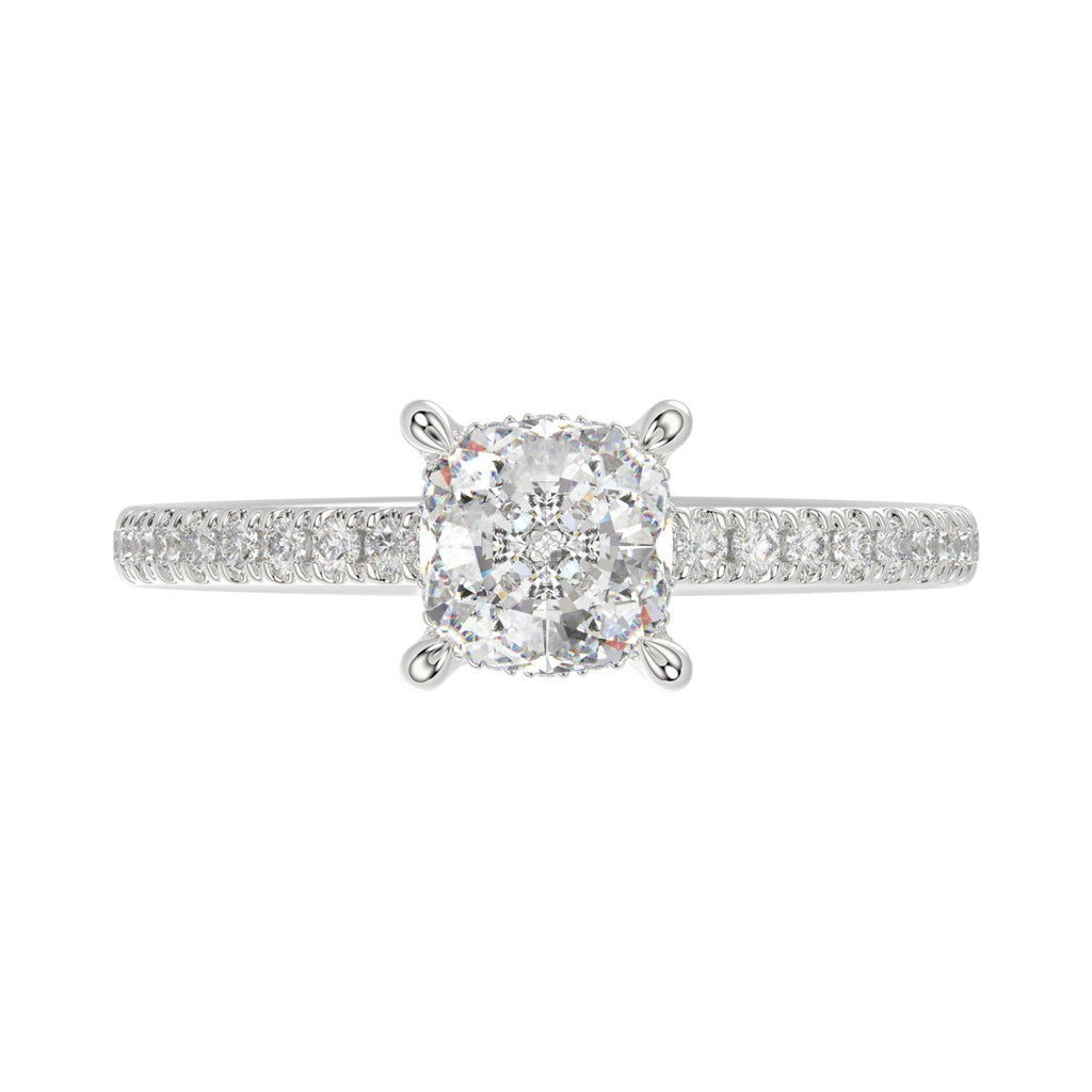 14K WHITE GOLD 1 3/4CT ROUND/CUSHION DIAMOND LADIES RING (CENTER STONE CUSHION DIAMOND 1 1/2CT)