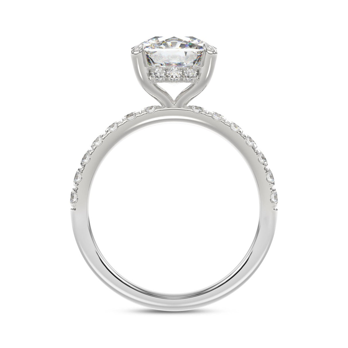 14K WHITE GOLD 3 1/2CT ROUND/CUSHION DIAMOND LADIES RING (CENTER STONE CUSHION DIAMOND 3CT)