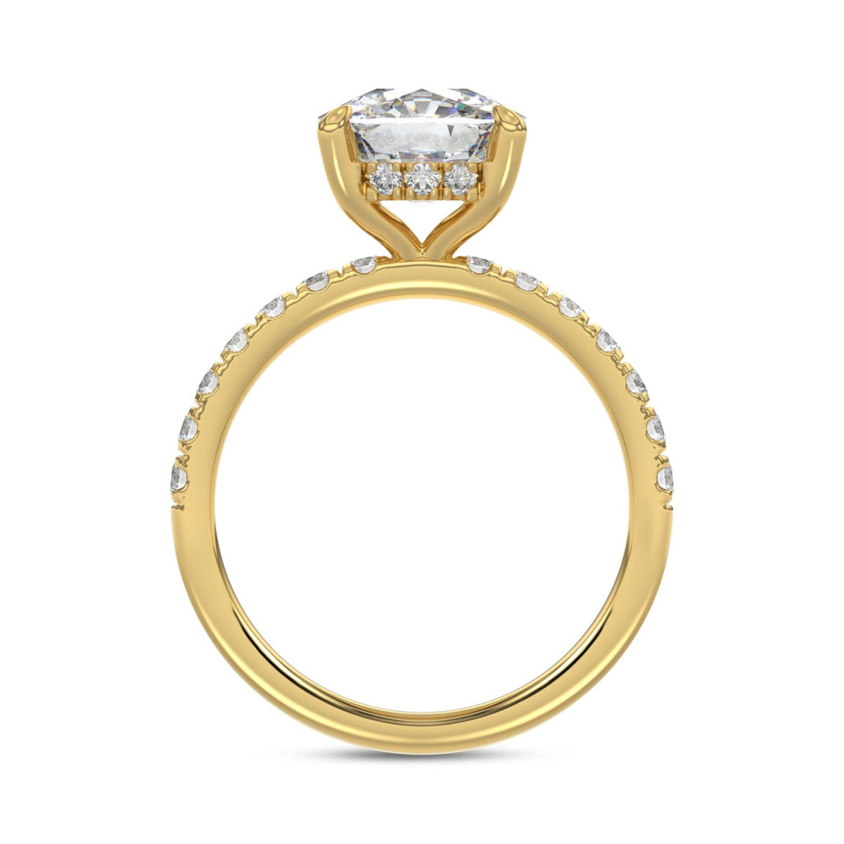 14K  YELLOW GOLD 3 1/2CT ROUND/CUSHION DIAMOND LADIES RING (CENTER STONE CUSHION DIAMOND 3CT)