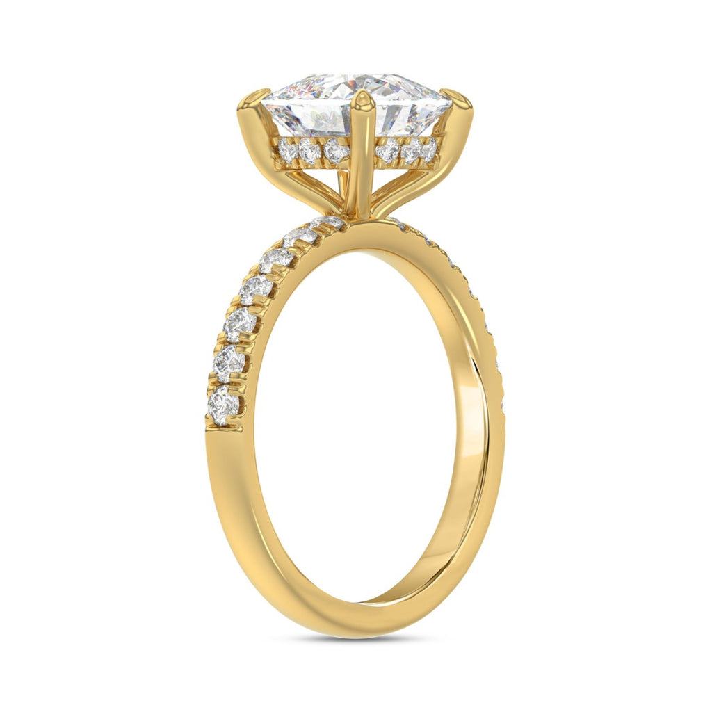 14K  YELLOW GOLD 3 1/2CT ROUND/CUSHION DIAMOND LADIES RING (CENTER STONE CUSHION DIAMOND 3CT)