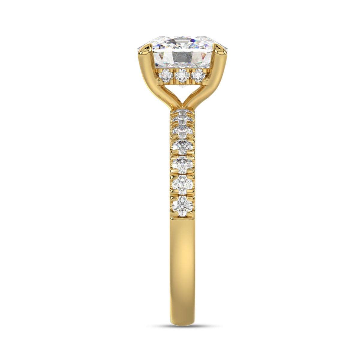 14K  YELLOW GOLD 3 1/2CT ROUND/CUSHION DIAMOND LADIES RING (CENTER STONE CUSHION DIAMOND 3CT)