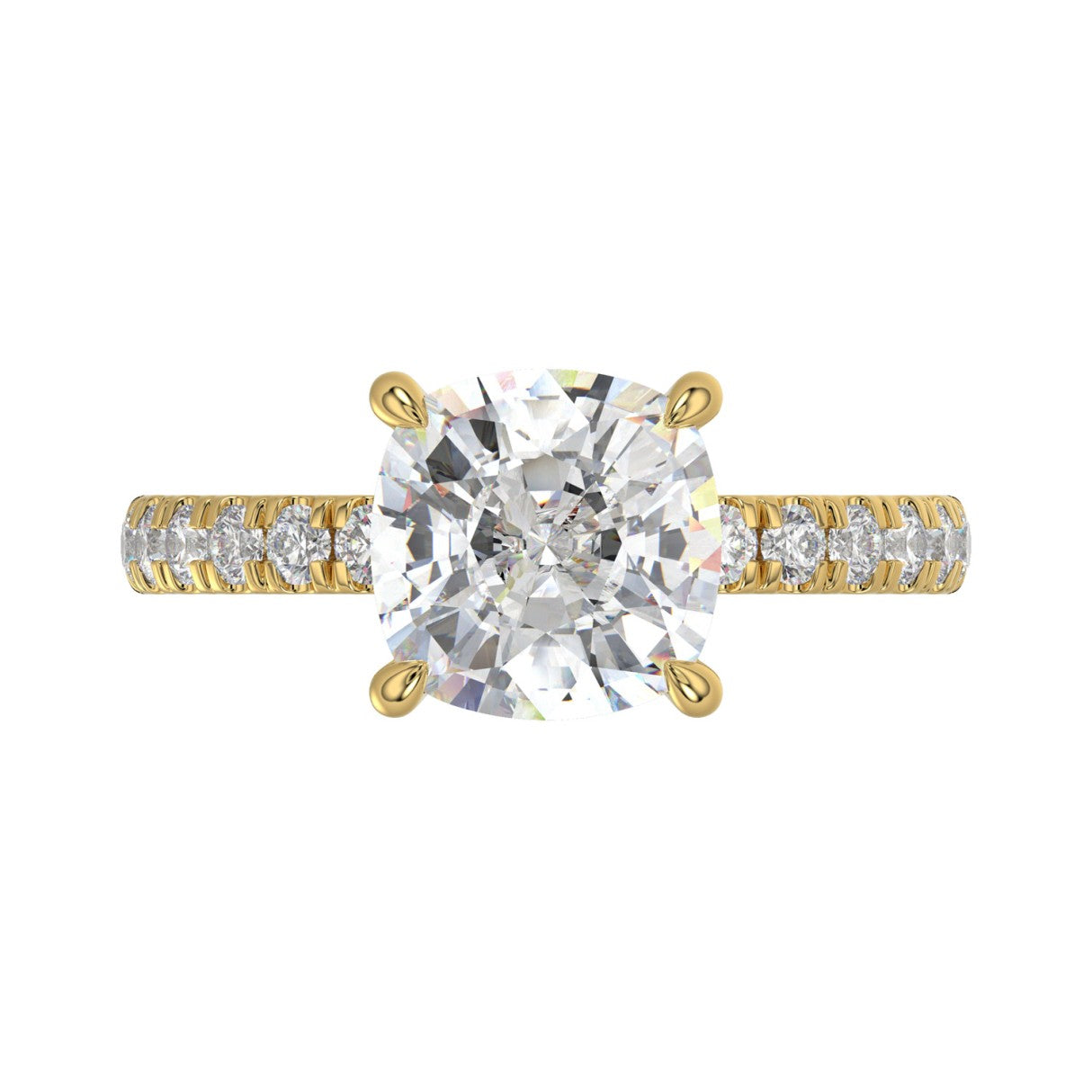 14K  YELLOW GOLD 3 1/2CT ROUND/CUSHION DIAMOND LADIES RING (CENTER STONE CUSHION DIAMOND 3CT)