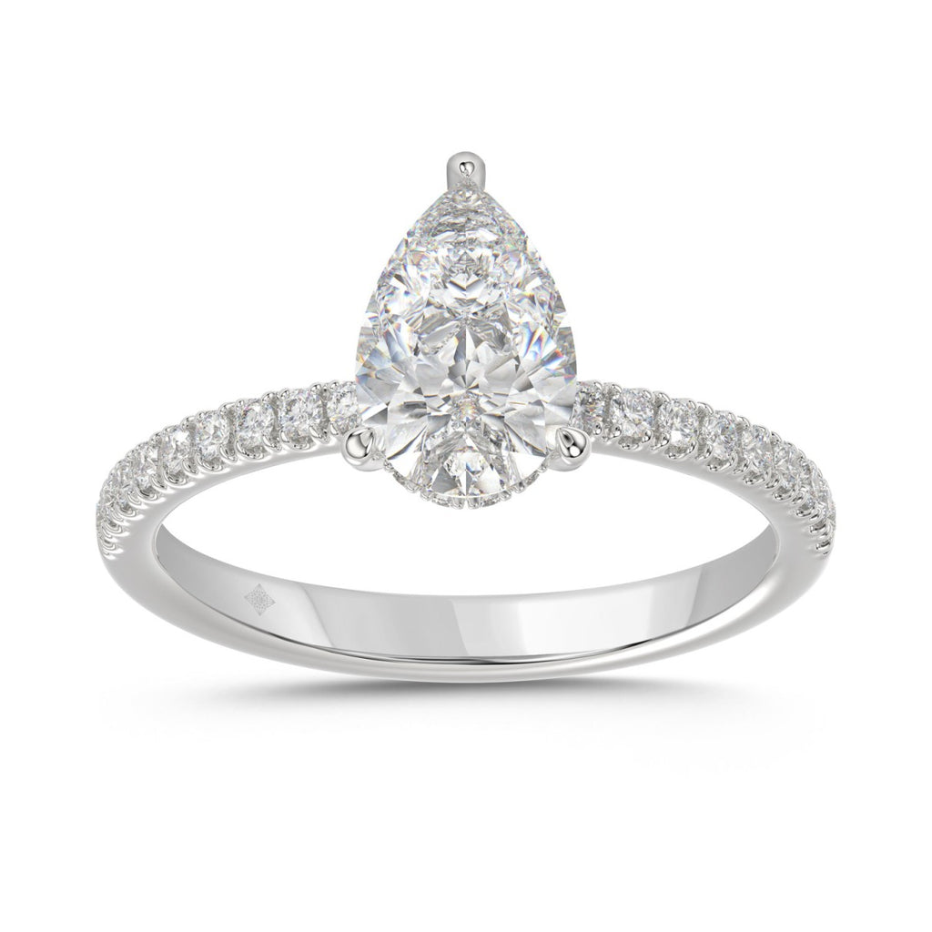 14K WHITE GOLD 1 3/4CT ROUND/PEAR DIAMOND LADIES RING (CENTER STONE PEAR DIAMOND 1 1/2CT)