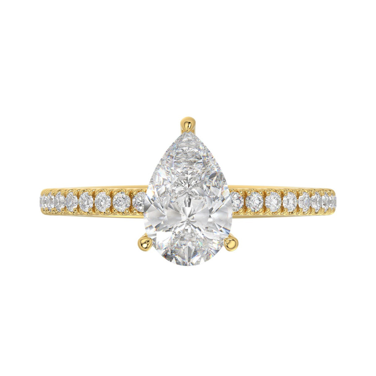 14K YELLOW GOLD 1 3/4CT ROUND/PEAR DIAMOND LADIES RING (CENTER STONE PEAR DIAMOND 1 1/2CT)