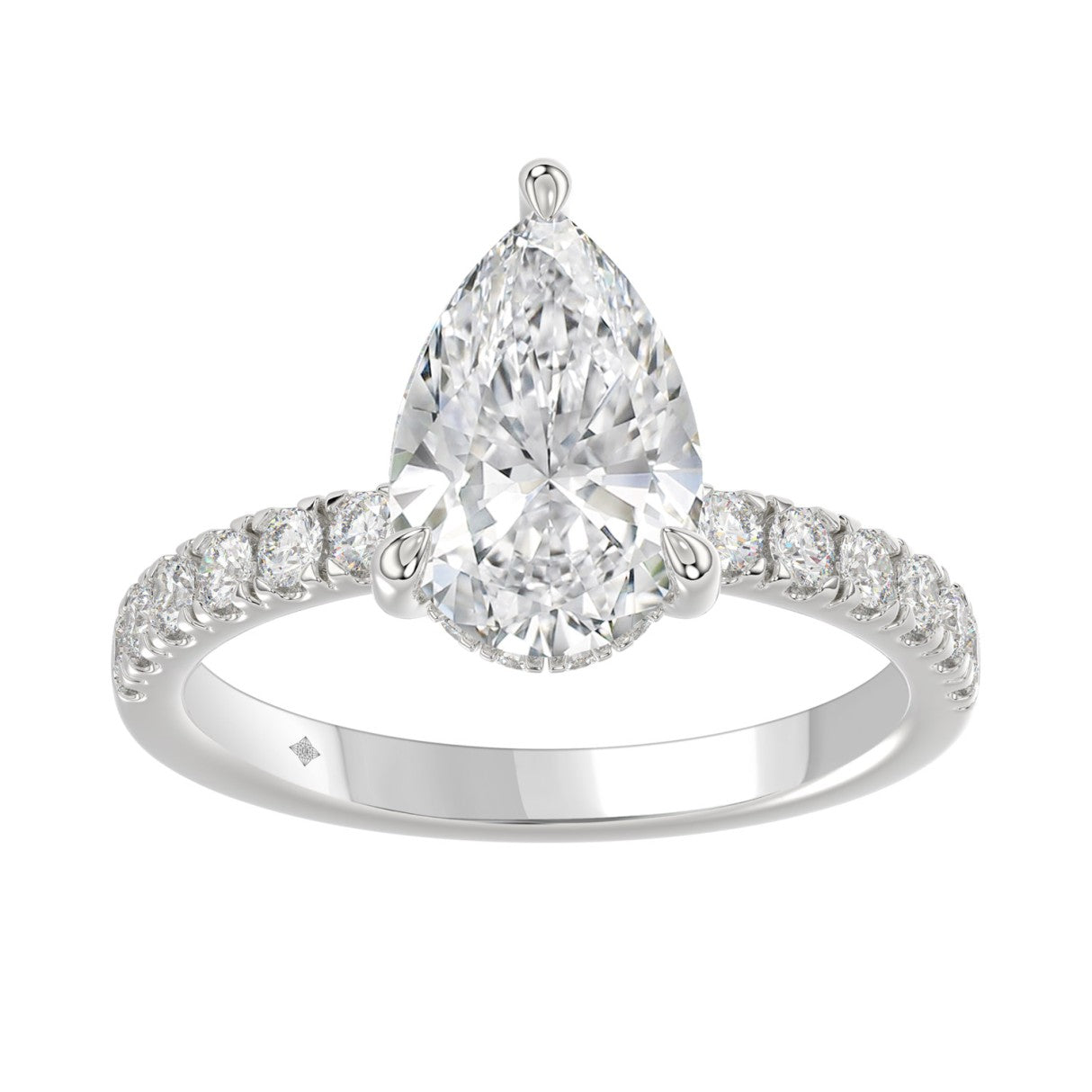 14K WHITE GOLD 3 1/2CT ROUND/PEAR DIAMOND LADIES RING (CENTER STONE PEAR DIAMOND 3CT)