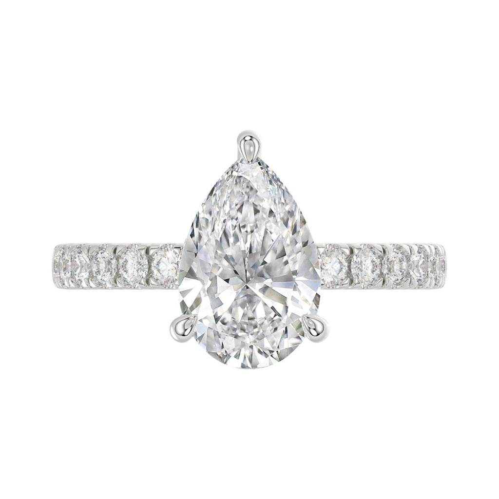 14K WHITE GOLD 3 1/2CT ROUND/PEAR DIAMOND LADIES RING (CENTER STONE PEAR DIAMOND 3CT)
