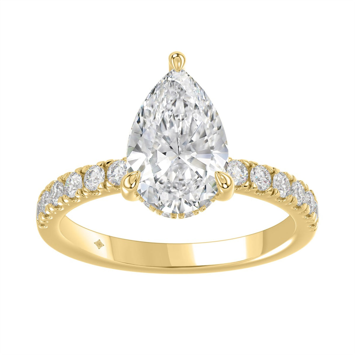 14K YELLOW GOLD 3 1/2CT ROUND/PEAR DIAMOND LADIES RING (CENTER STONE PEAR DIAMOND 3CT)