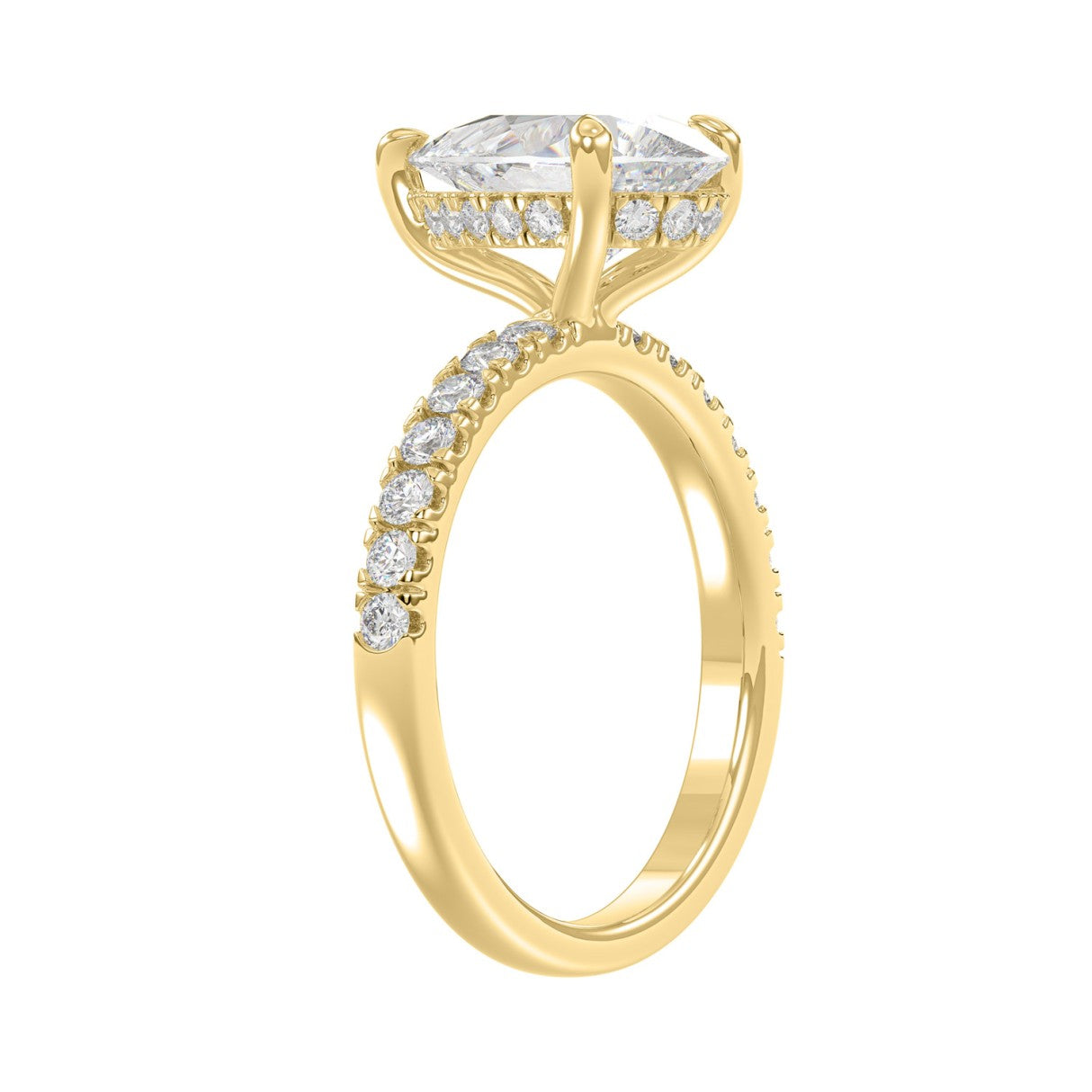 14K YELLOW GOLD 3 1/2CT ROUND/PEAR DIAMOND LADIES RING (CENTER STONE PEAR DIAMOND 3CT)