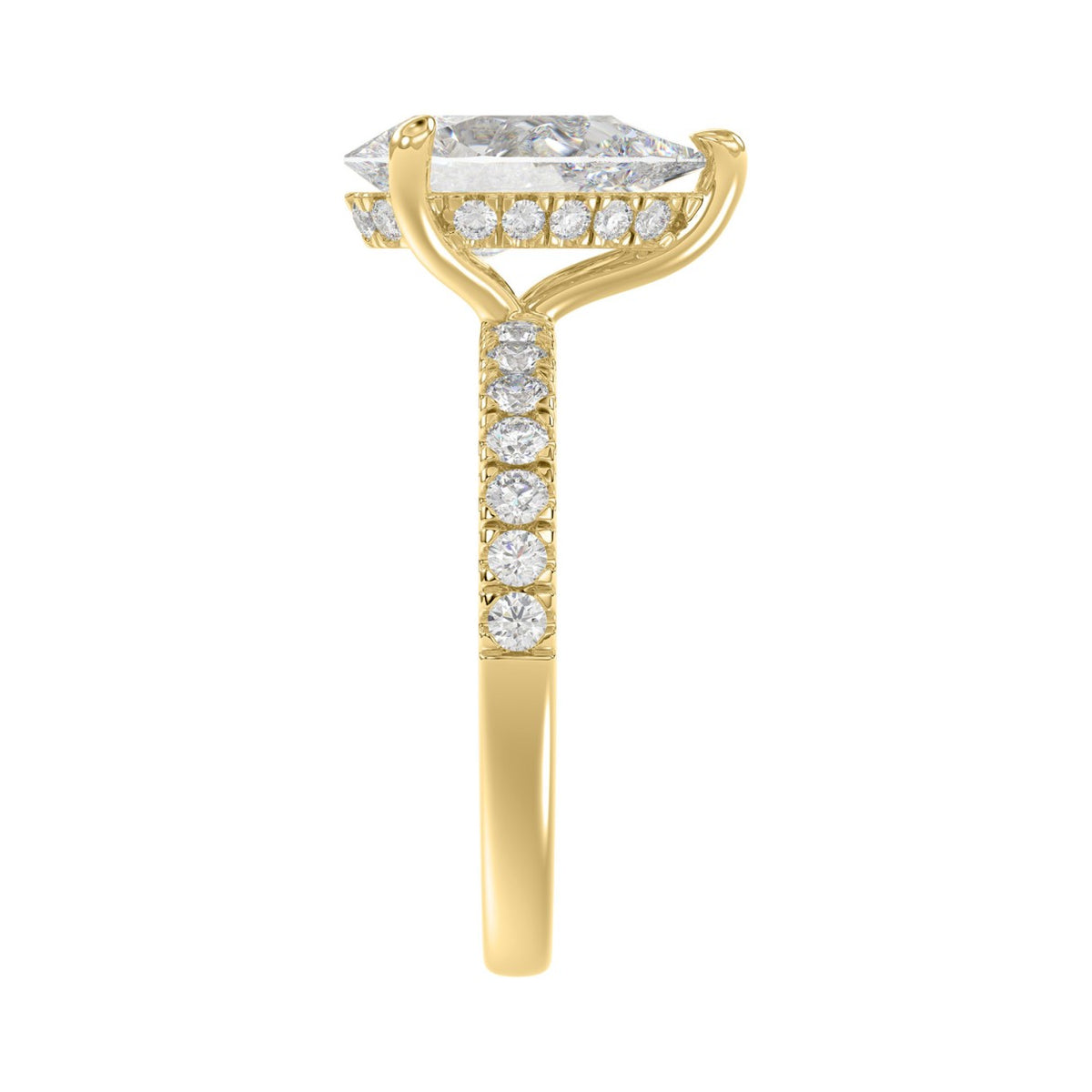 14K YELLOW GOLD 3 1/2CT ROUND/PEAR DIAMOND LADIES RING (CENTER STONE PEAR DIAMOND 3CT)