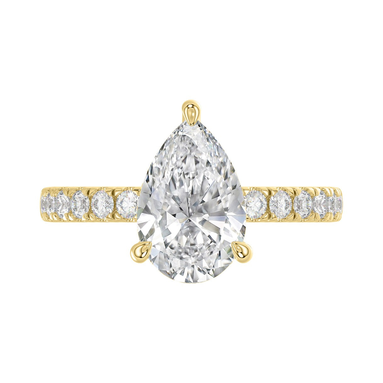 14K YELLOW GOLD 3 1/2CT ROUND/PEAR DIAMOND LADIES RING (CENTER STONE PEAR DIAMOND 3CT)
