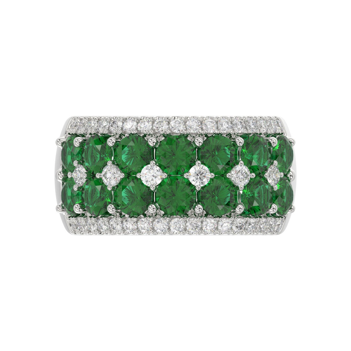 14K WHITE GOLD 4.00CT ROUND DIAMOND LADIES RING (CENTER STONE ROUND EMERALD DIAMOND 3 1/2CT)