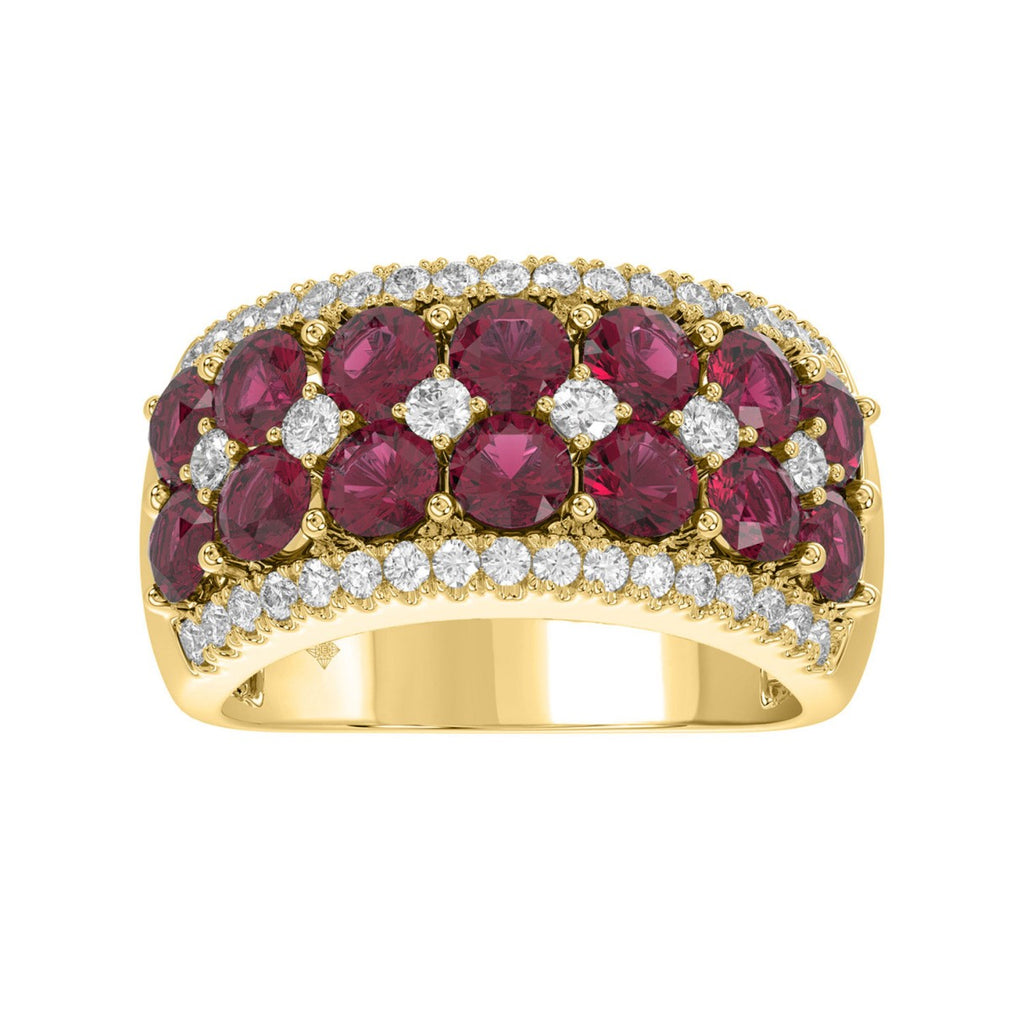 14K YELLOW GOLD 4.00CT ROUND DIAMOND LADIES RING (CENTER STONE ROUND RUBY DIAMOND 3 1/2CT)