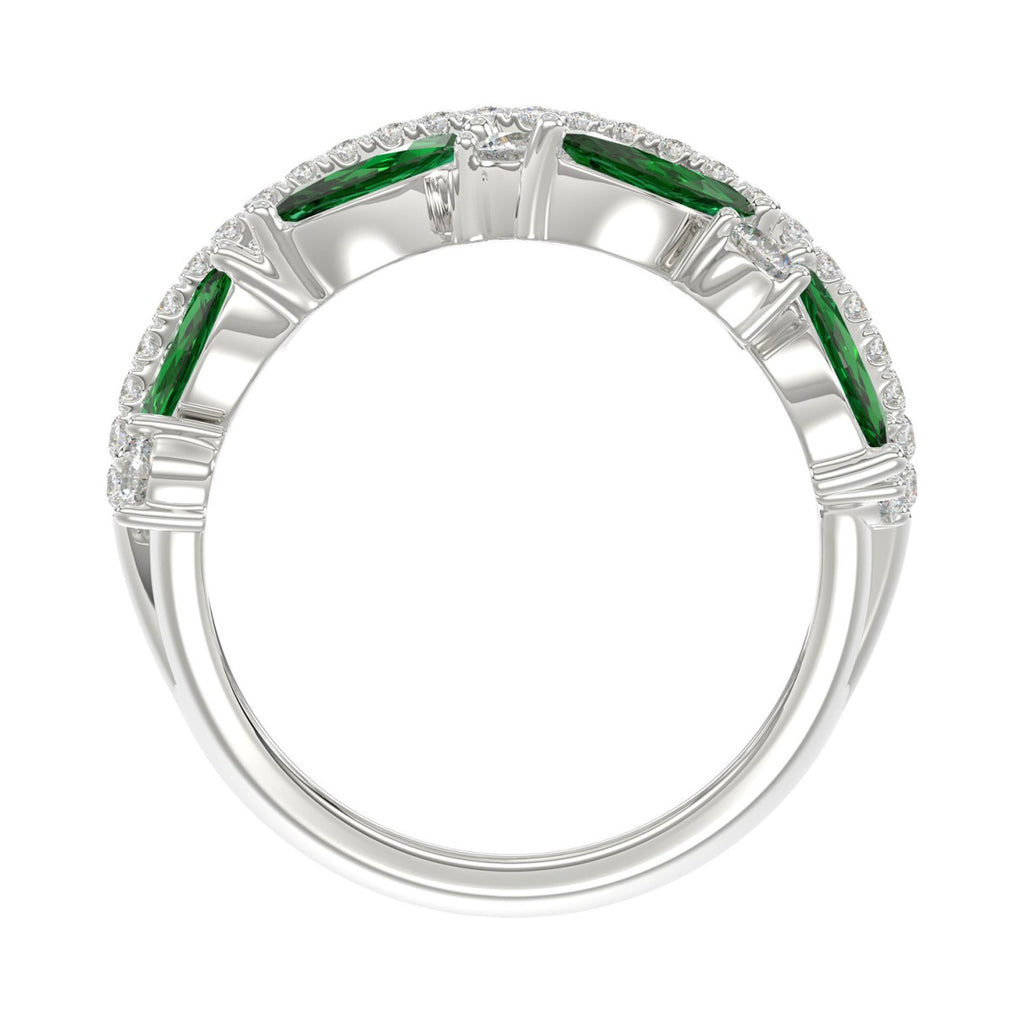 14K WHITE GOLD 2 3/8CT ROUND/MARQUISE DIAMOND LADIES RING (GREEN EMERALD MARQUISE DIAMOND 1 1/2CT)