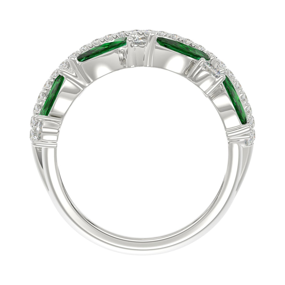14K WHITE GOLD 2 3/8CT ROUND/MARQUISE DIAMOND LADIES RING (GREEN EMERALD MARQUISE DIAMOND 1 1/2CT)