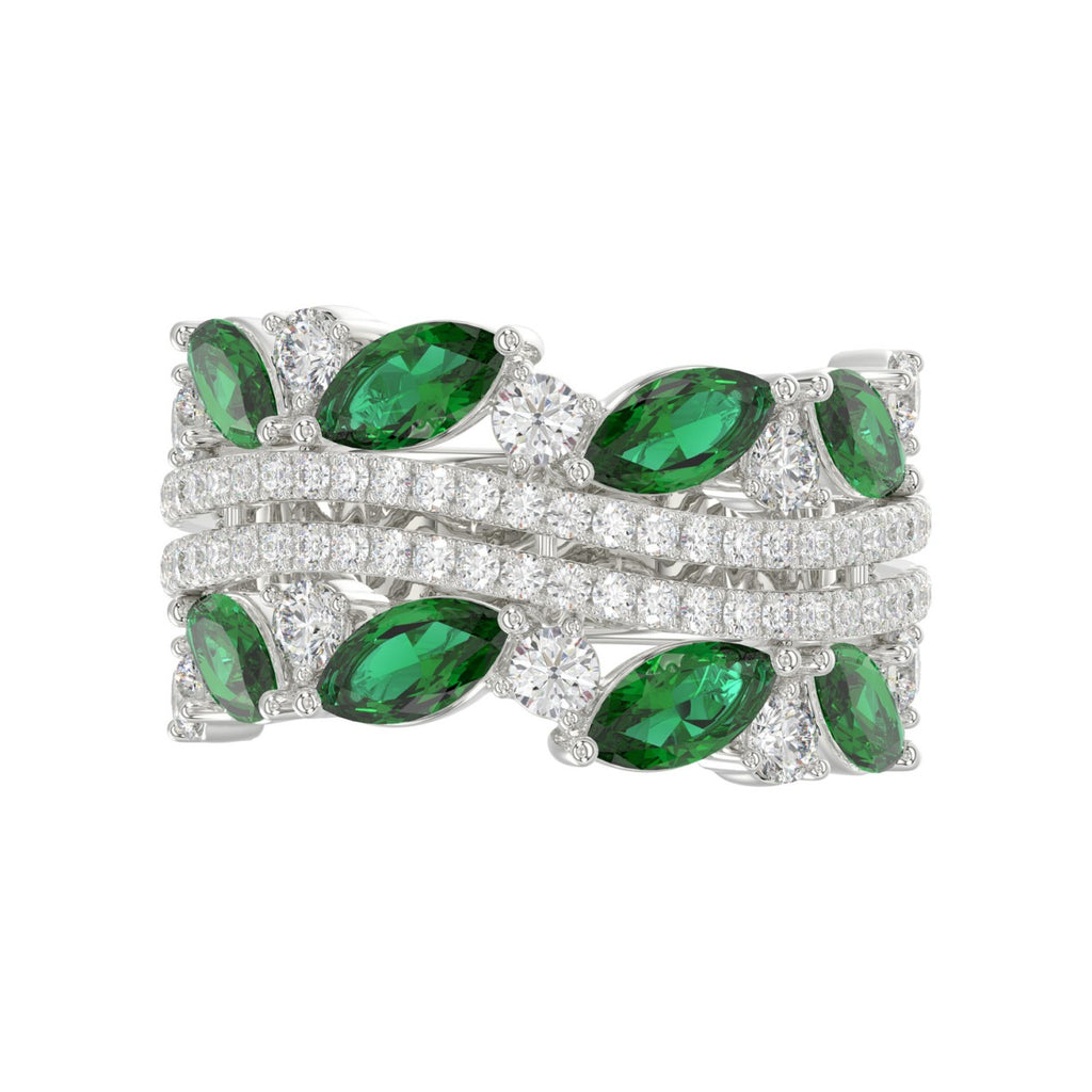 14K WHITE GOLD 2 3/8CT ROUND/MARQUISE DIAMOND LADIES RING (GREEN EMERALD MARQUISE DIAMOND 1 1/2CT)