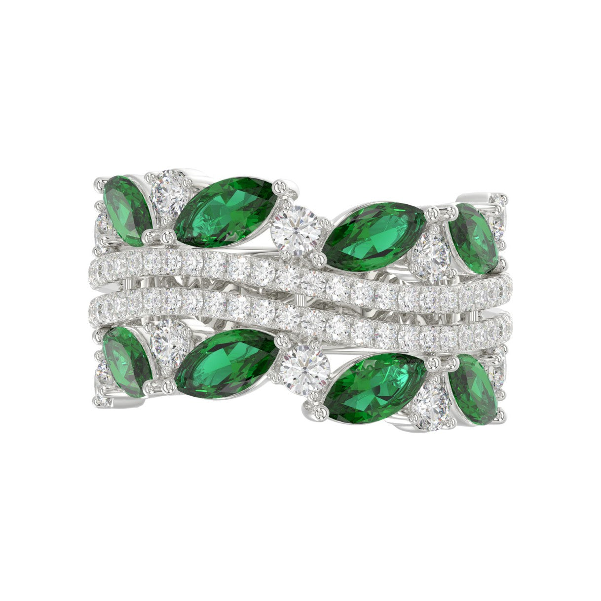 14K WHITE GOLD 2 3/8CT ROUND/MARQUISE DIAMOND LADIES RING (GREEN EMERALD MARQUISE DIAMOND 1 1/2CT)