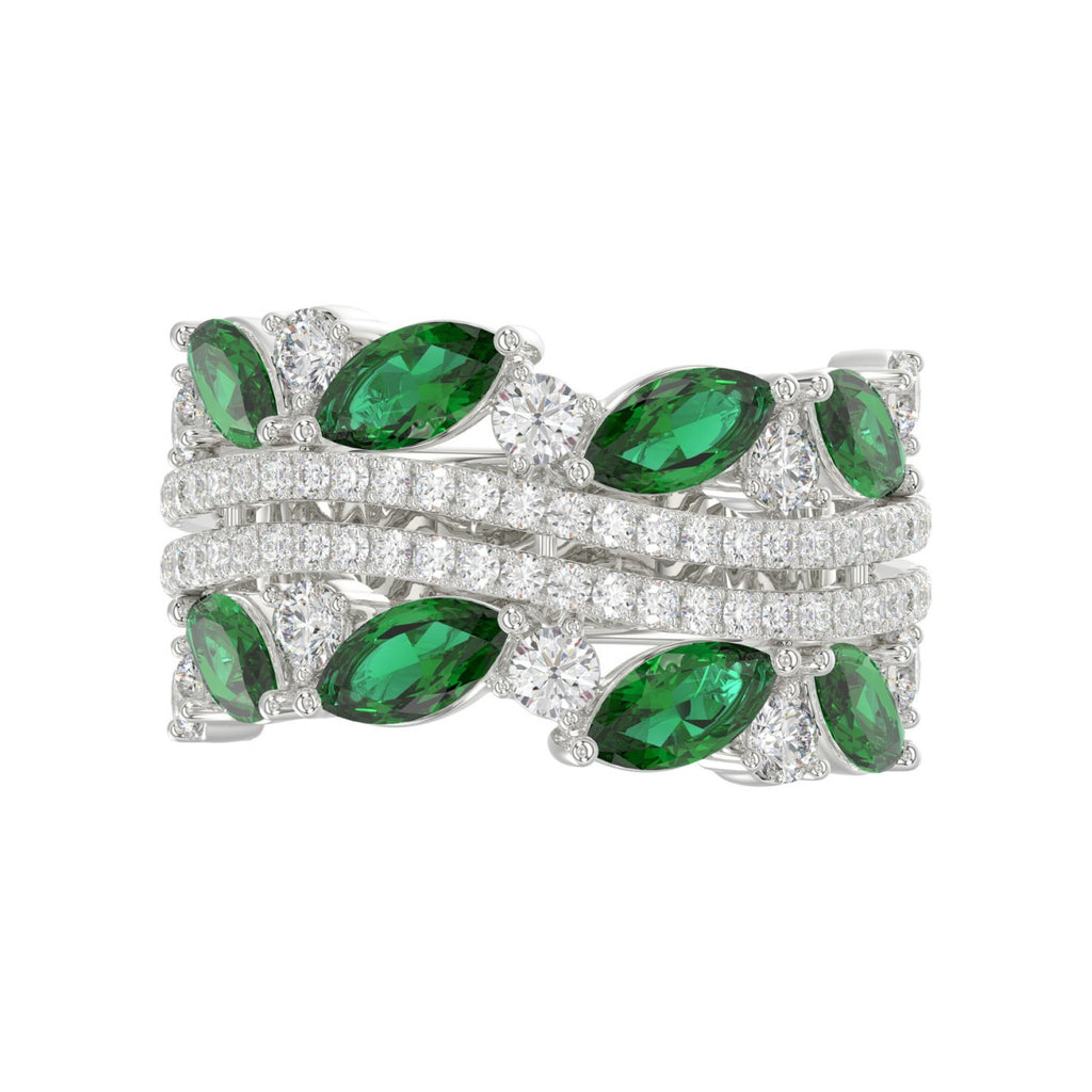 14K WHITE GOLD 2 3/8CT ROUND/MARQUISE DIAMOND LADIES RING (GREEN EMERALD MARQUISE DIAMOND 1 1/2CT)