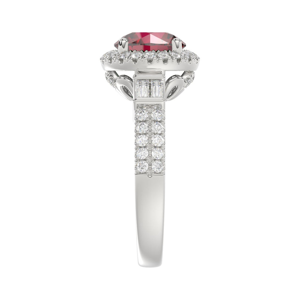 14K WHITE GOLD 2 1/2CT ROUND/BAGUETTE DIAMOND LADIES RING (CENTER STONE ROUND RUBY DIAMOND 2CT)